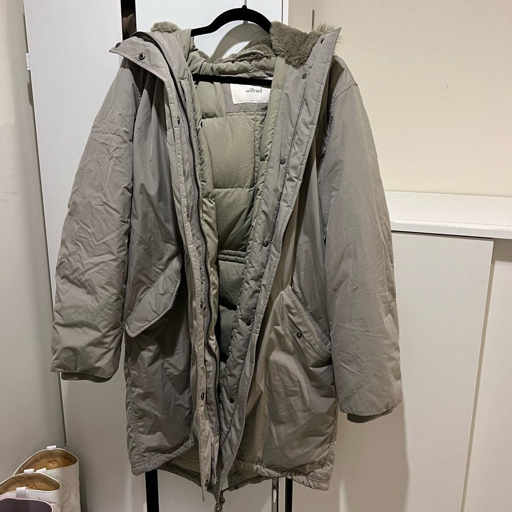 Aritzia Sage Green Goose Down Coat